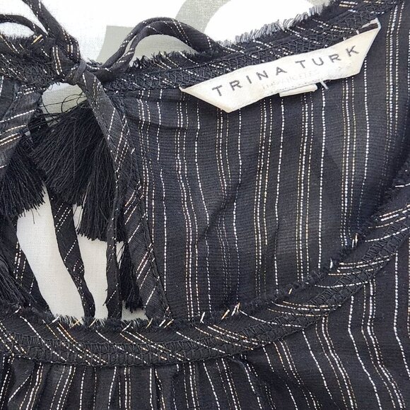 Trina Turk Coverup Dress Size S Black Striped Gold Silver Metallic Silk Blend - Picture 6 of 6